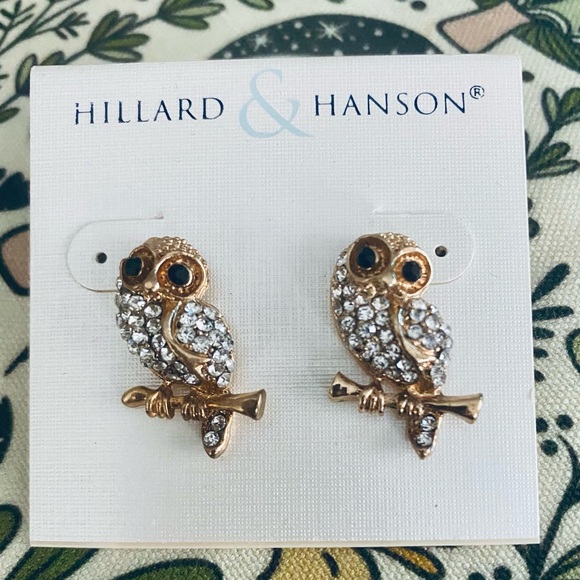 Hillard & Hanson Jewelry - Hillard & Hanson Gold Tone Owl Stud Earrings with Clear Crystals